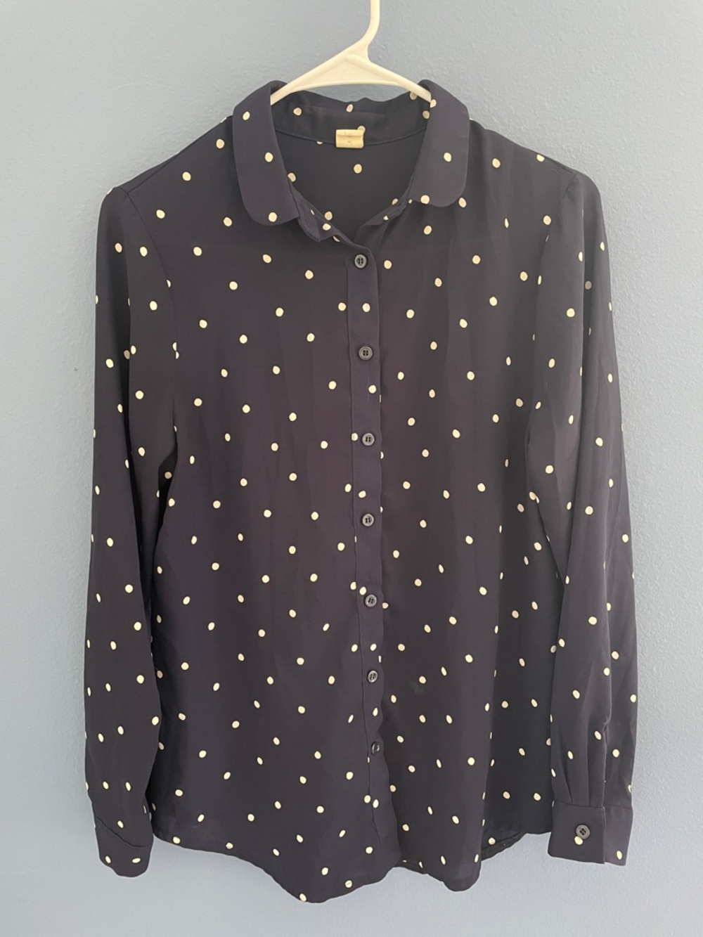 Polka Dot Button-Down Shirt - Navy with Ivory Dots